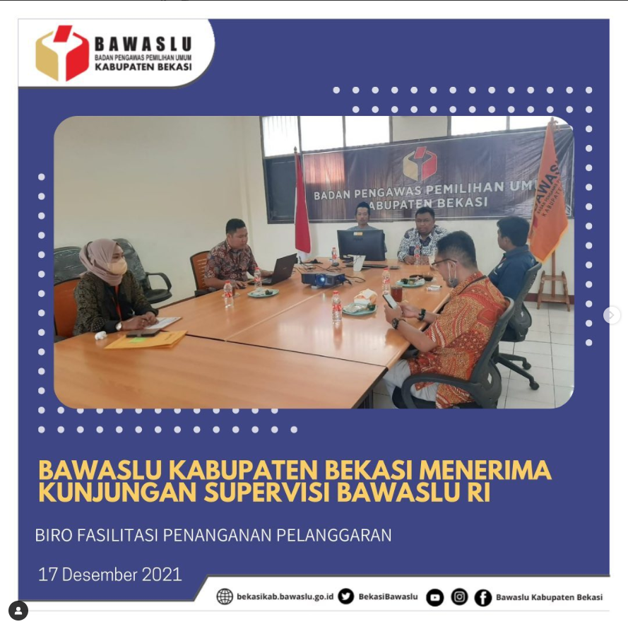Bawaslu Kabupaten Bekasi menerima kunjungan supervisi dari Biro Fasilitasi Penanganan Pelanggaran Bawaslu RI