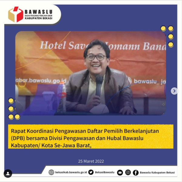 Rapat Koordinasi Pengawasan Daftar Pemilih Berkelanjutan (DPB) bersama Divisi Pengawasan dan Hubal Bawaslu Kabupaten/ Kota Se-Jawa Barat