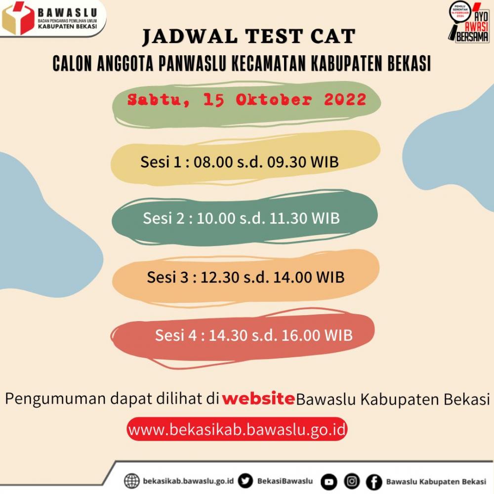 Pengumuman Jadwal Pelaksanaan Tes Tertulis Calon Anggota Panwaslu Kecamatan Se-Kabupaten Bekasi