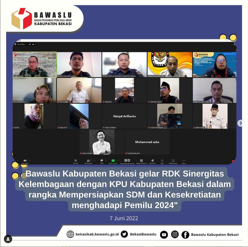 Sinergitas Kelembagaan dengan KPU Kabupaten Bekasi dalam rangka Mempersiapkan SDM dan Kesekretiatan menghadapi Pemilu 2024