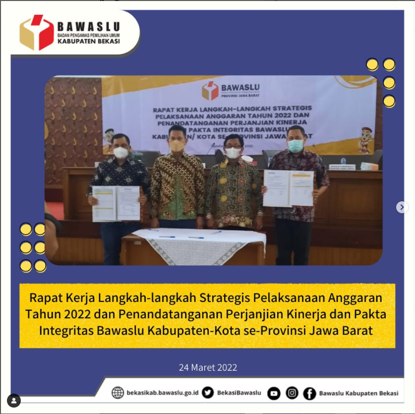 Rapat Kerja Langkah-langkah Strategis Pelaksanaan Anggaran Tahun 2022 dan Penandatanganan Perjanjian Kinerja dan Pakta Integritas Bawaslu Kabupaten-Kota se-Provinsi Jawa Barat