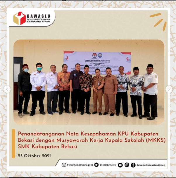 Penandatanganan Nota Kesepahaman KPU Kabupaten Bekasi dengan Musyawarah Kerja Kepala Sekolah (MKKS) SMK Kabupaten Bekasi
