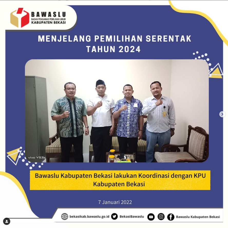 Bawaslu Kabupaten Bekasi lakukan Koordinasi dengan KPU Kab. Bekasi,