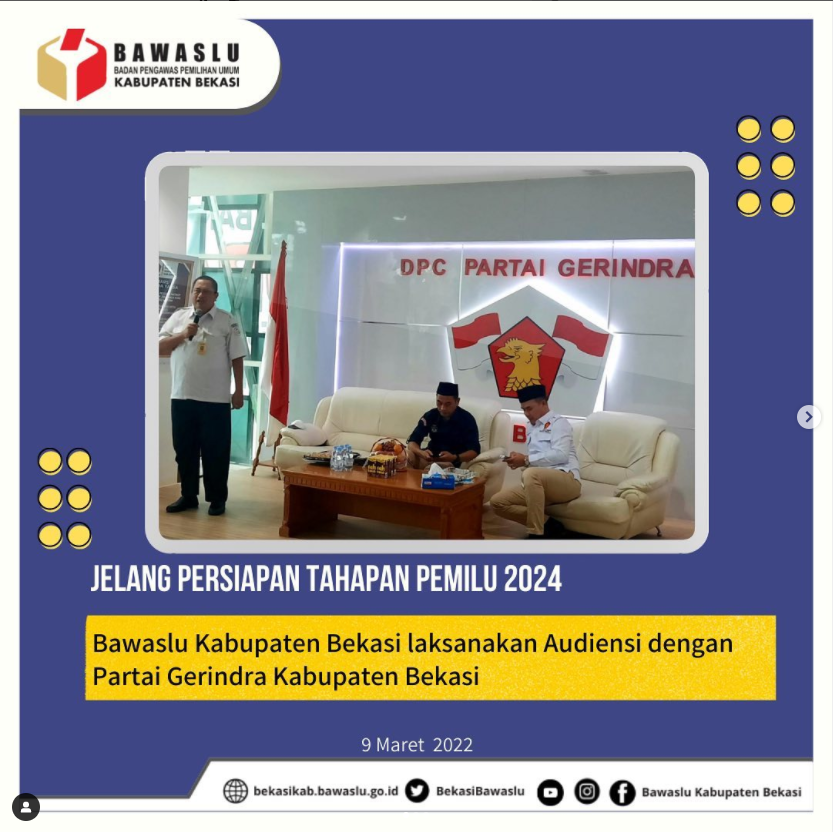 Audiensi dengan Partai Gerindra Kabupaten Bekasi terkait program diskusi persiapan jelang Pemilu 2024 di Kantor DPC Gerindra Kab. Bekasi