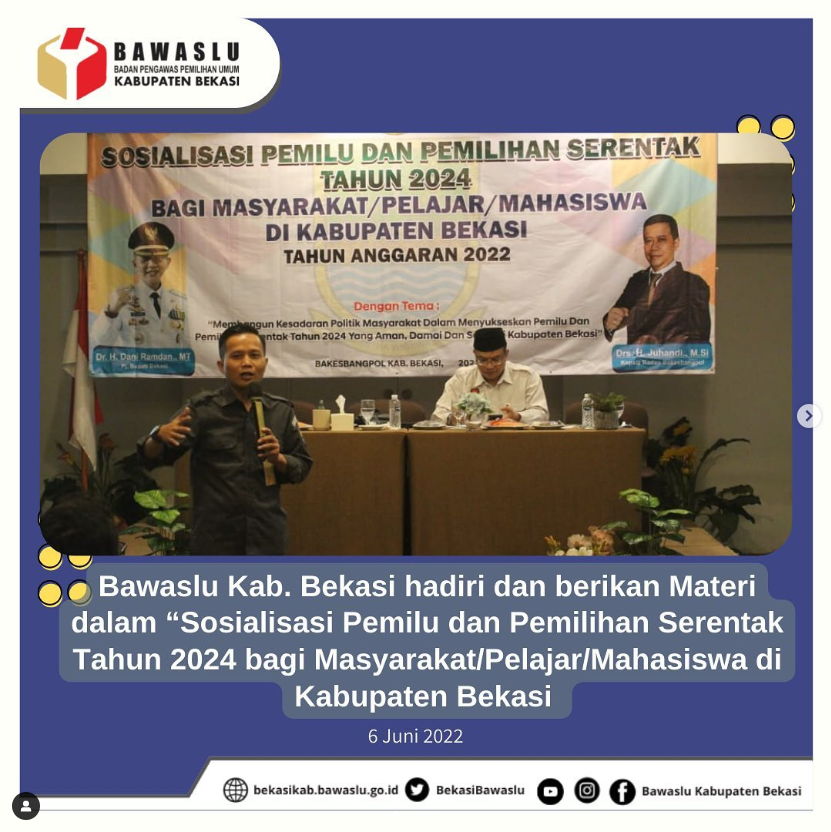 Sosialisasi Pemilu dan Pemilihan Serentak Tahun 2024 bagi Masyarakat/Pelajar/Mahasiswa di Kabupaten Bekasi