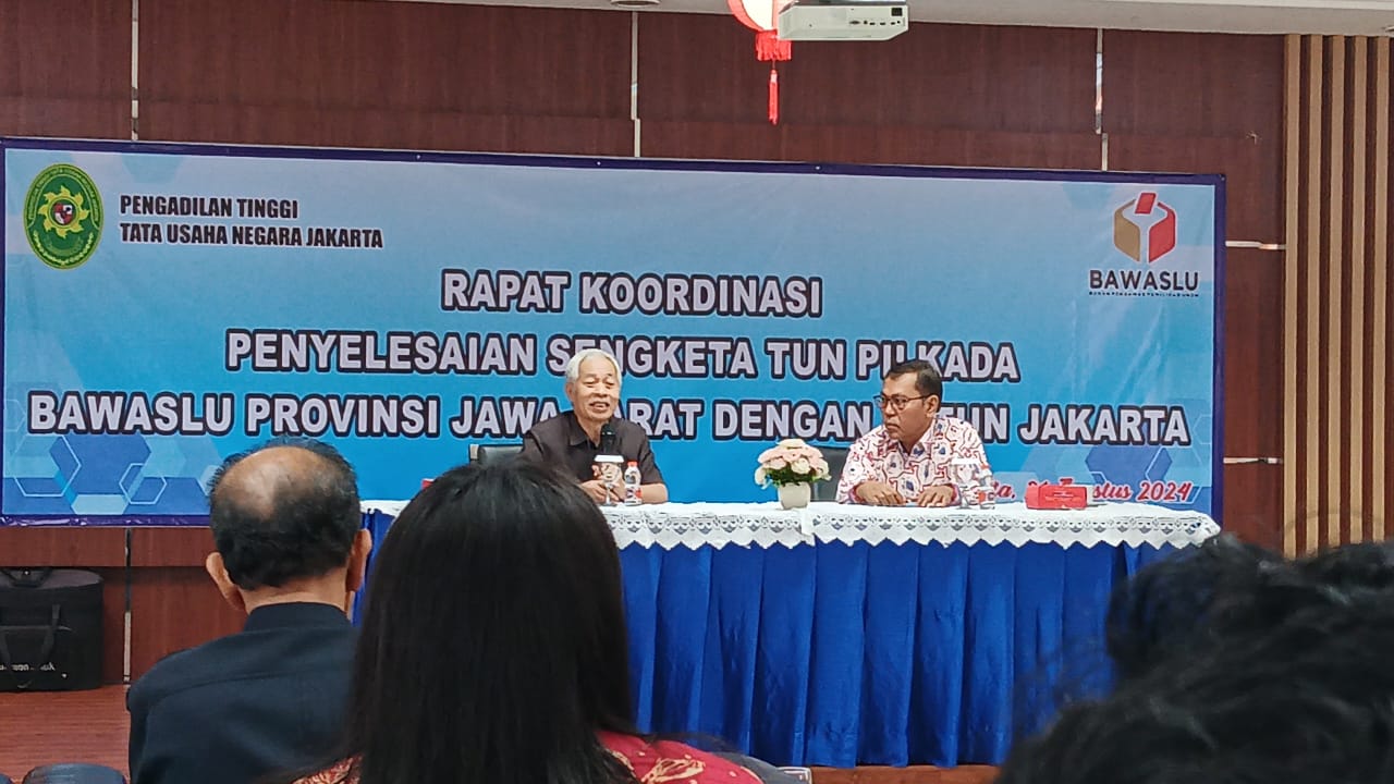 Kegiatan Rapat Koordinasi Sengketa Pemilihan Tahun 2024 Bawaslu Provinsi Jawa Barat dengan Pengadilan Tinggi Tata Usaha Negara Jakarta di Jakarta, Kamis (21/8/2024).  