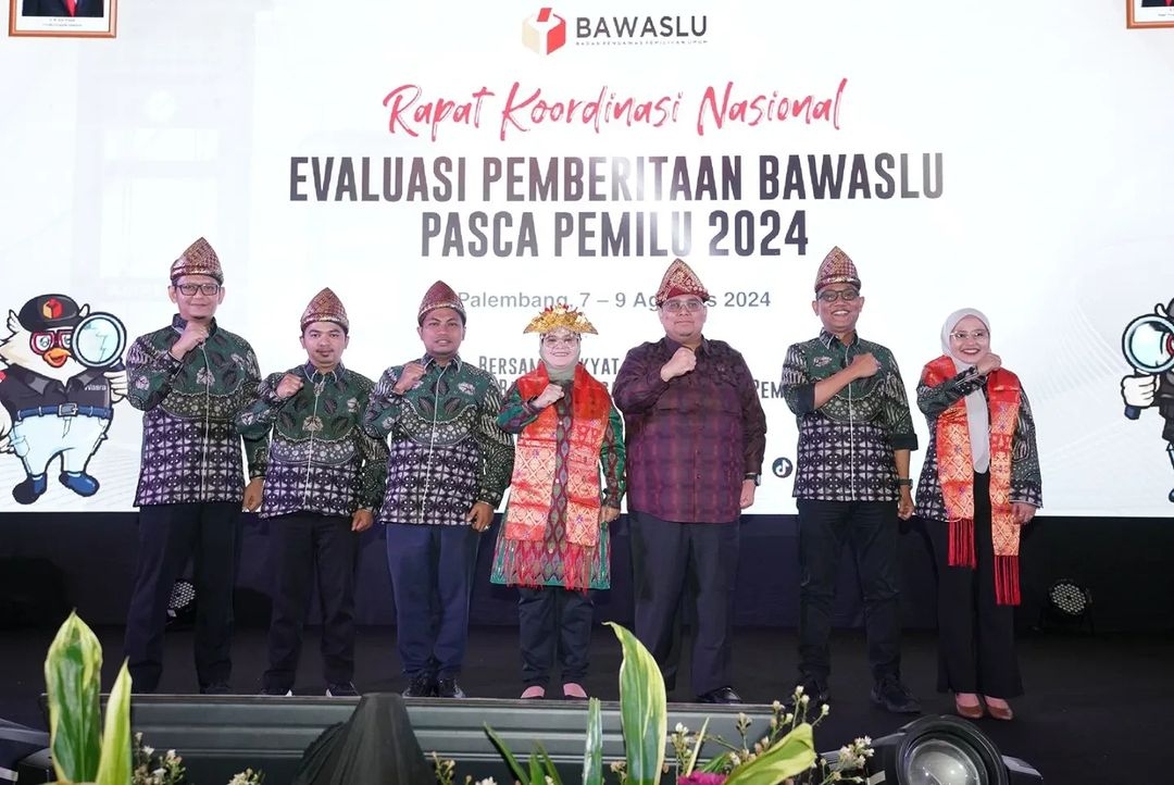 Rapat Koordinasi Nasional Evaluasi Pemberitaan Bawaslu Pasca Pemilu 2024 yang di gelar Bawaslu RI di Palembang, Sumatera Selatan, Kamis (7/8/2024).