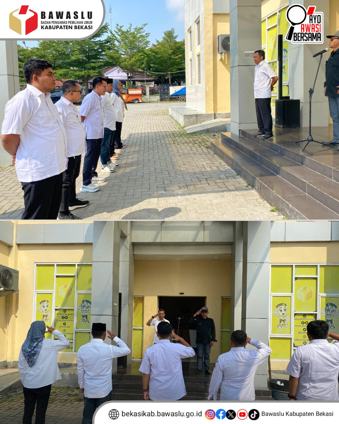 Pimpinan dan Jajaran Staf Sekretariat Bawaslu Kabupaten Bekasi menggelar Apel dalam rangka Memperingati Hari Ulang Tahun (HUT) Bawaslu RI di Halaman Kantor Sekretariat Bawaslu Kabupaten Bekasi, pada Rabu pagi (9/4/2025).
