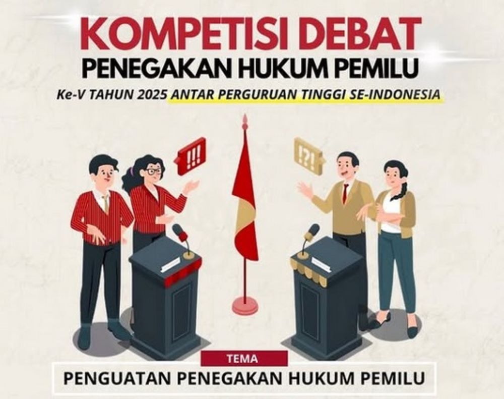 Bawaslu RI kembali menyelenggarakan ajang intelektual bergengsi bagi mahasiswa, yaitu Kompetisi Debat Penegakan Hukum Pemilu V Tahun 2025. Perhelatan bertajuk “Penguatan Penegakan Hukum Pemilu”.