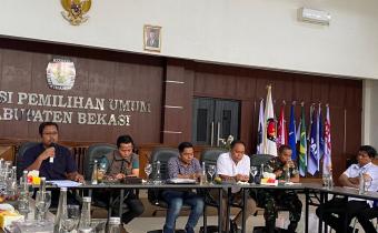 Rapat Koordinasi Persiapan Rapat Pleno Daftar Pemilih Sementara (DPS) pada Pemilihan Tahun 2024 yang di gelar oleh KPU Kabupaten Bekasi di Kantor KPU Kabupaten Bekasi, Jum'at(9/8/2024).