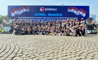 Bawaslu Kabupaten Bekasi beserta Jajaran Panwascam ikuti Apel Siaga Pengawasan Tahapan Masa Tenang, Pemungutan dan Penghitungan Suara pada Pemilihan Serentak 2024 di Kawasan Monas, Jakarta, Rabu (20/11/2024).