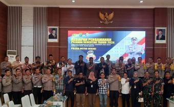 Bawaslu Kabupaten Bekasi Hadiri Rapat Koordinasi Kesiapan Pengamanan Pemungutan Suara Pilkada Serentak Tahun 2024 yang di gelar Polres Metro Bekasi di Gedung Promoter Polres Metro Bekasi, Jum'at (22/11/2024).